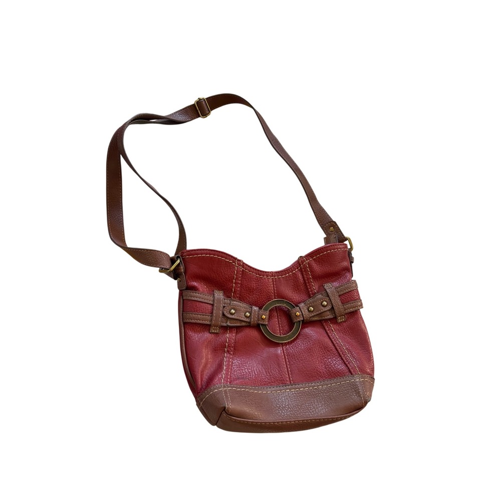 b.o.c. Born Concept Red Pebbled Vinyl Crossbody Bag Buckle Detail